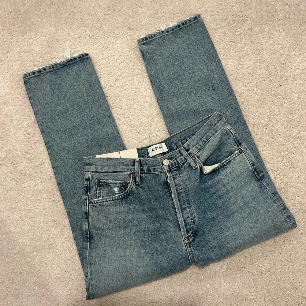Agolde Women's riley high rise straight Leg Denim Pants - Blue
